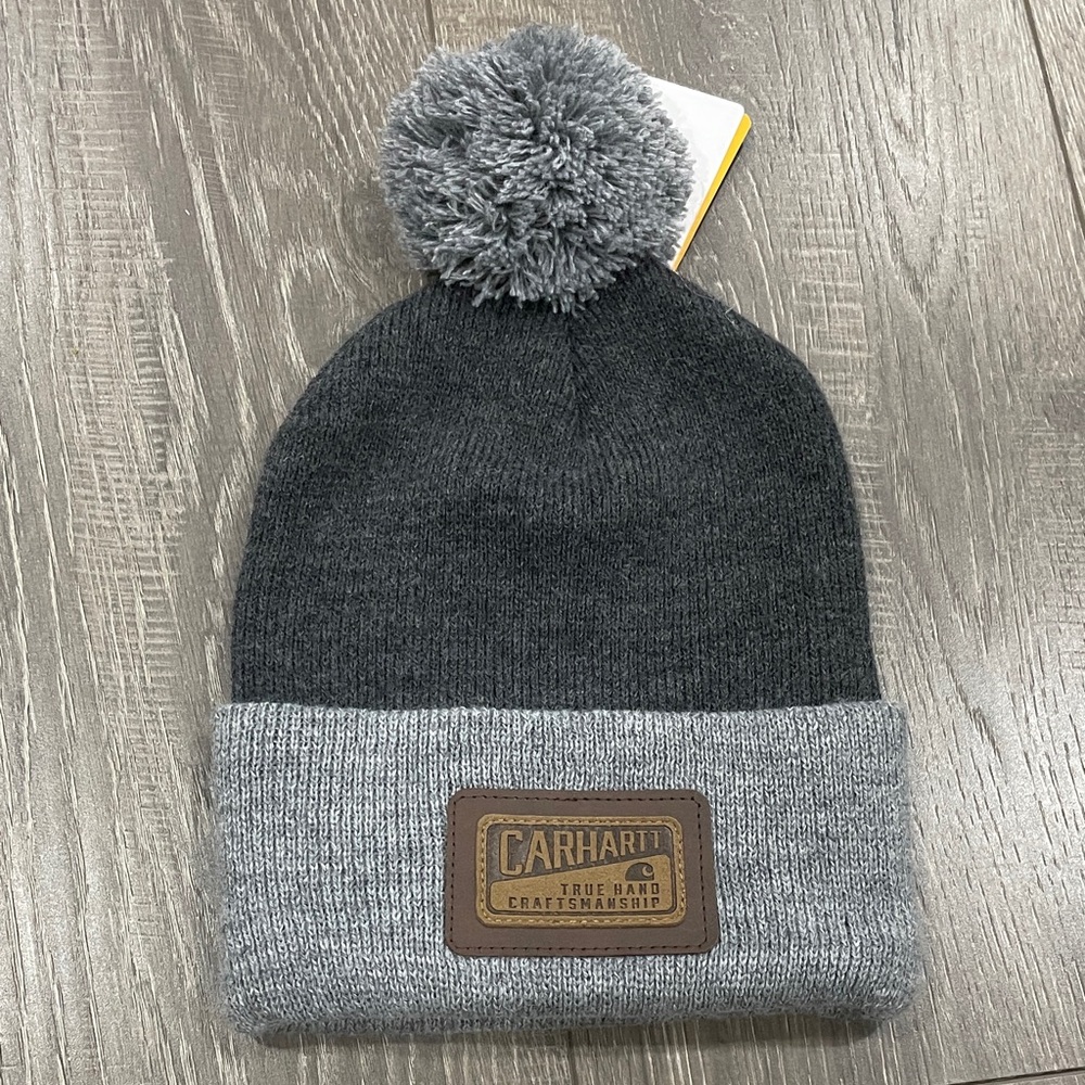 Carhartt Dark Gray and Light Gray Pom Cuffed Beanie-unisex